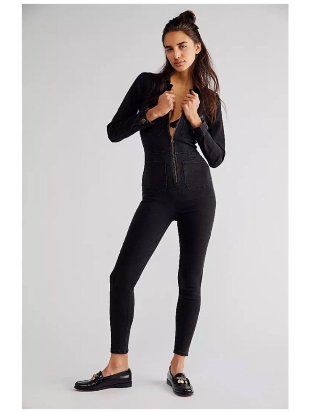 Baykan Denim Lennox Black Zip Up Jumpsuit Size Small New
